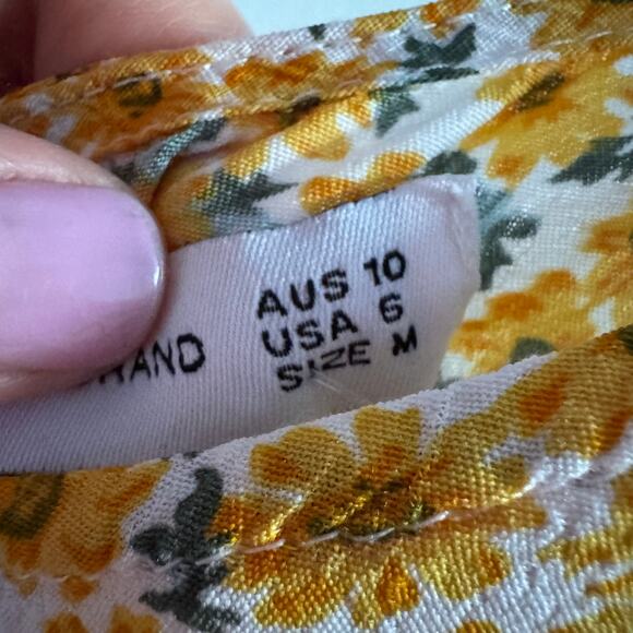 Faithfull The Brand Daphne Floral Mini Dress Yellow Back Zip Short Sleeve Sz M - Picture 7 of 10